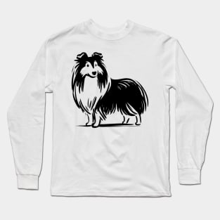 This is a simple black ink drawing of a Sheltie dog Long Sleeve T-Shirt